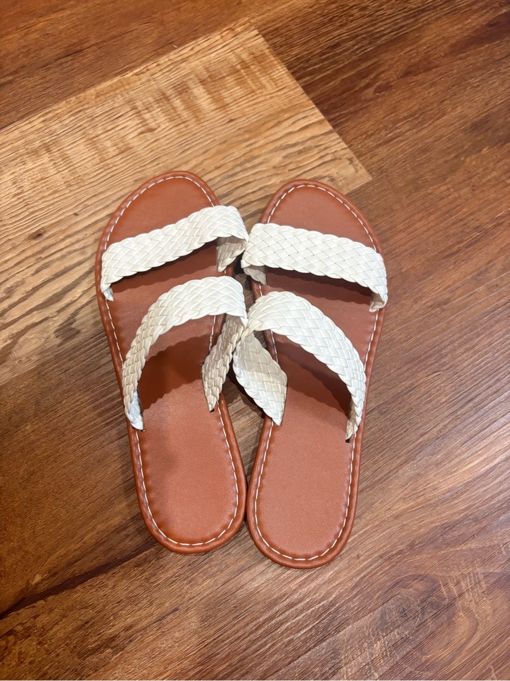 Braided White Double-Strap Slide Sandals for Women